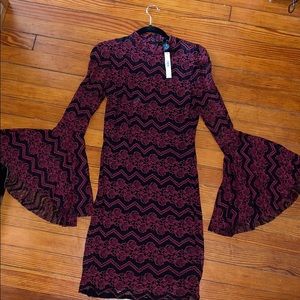 Aqua long bell sleeve cocktail dress